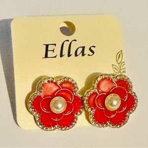 Ellas Red Camellia Flower Earrings